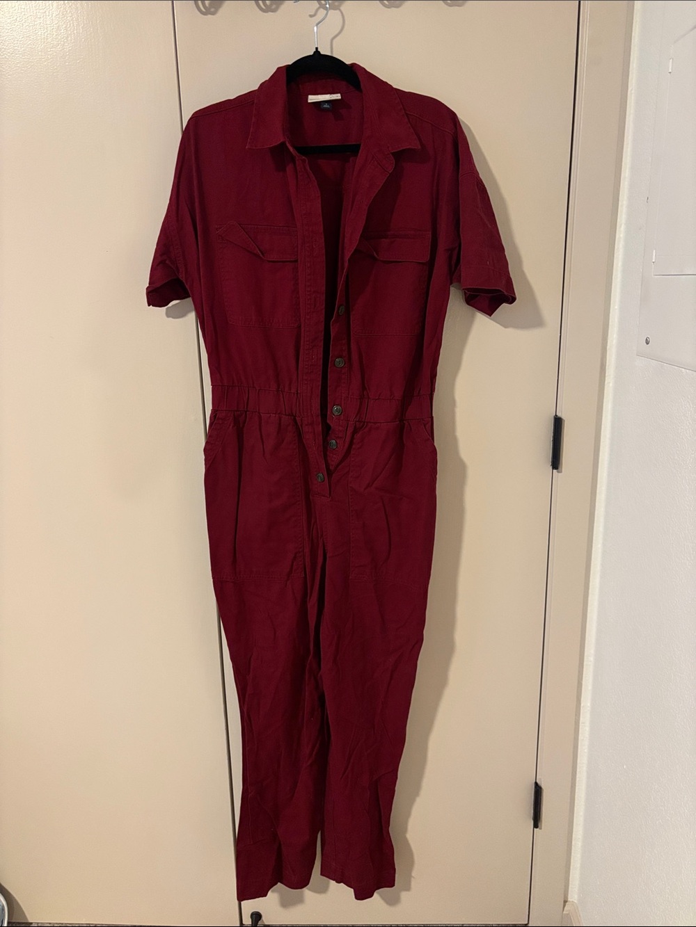 Women's Short-Sleeve Utility Jumpsuit in Red - Picture 2 of 3